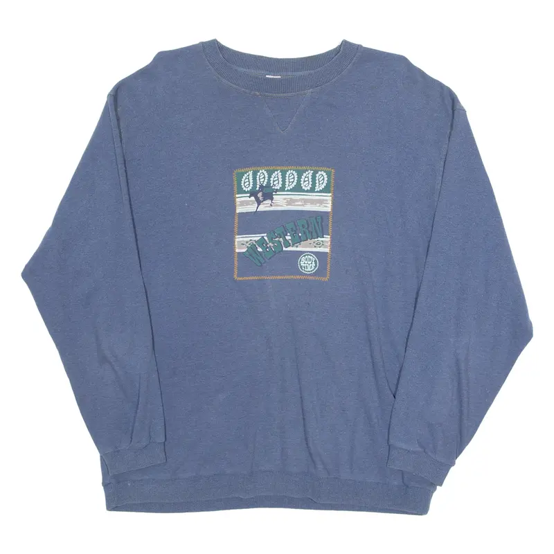 Body Time Lightweight Western Mens Sweatshirt Blue Crew Neck S 1