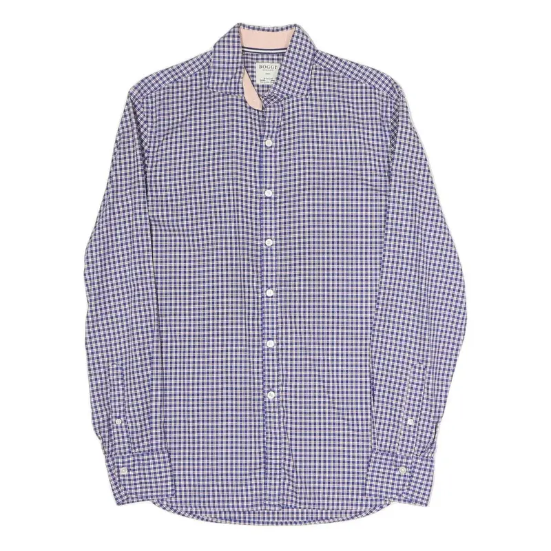 Boggi Mens Blue Check Shirt S Cotton Blend Casual Button Down 1