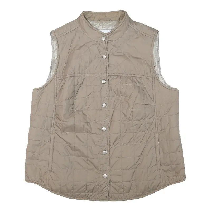 Bogner Womens Beige Quilted Sleeveless Jacket Xl Polyester Blend Button 1