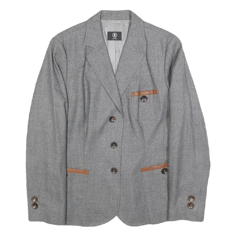 Bogner Womens Grey Wool Tailored Jacket Xl Button Plain Elegant Classic 1