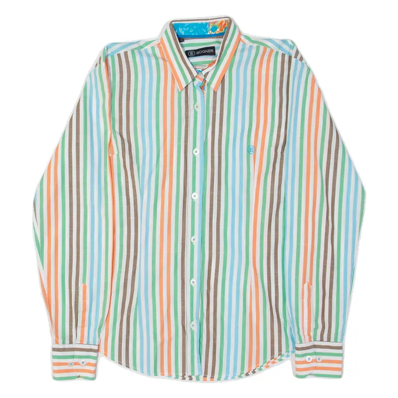 Bogner Womens Shirt White Striped Long Sleeve L 1