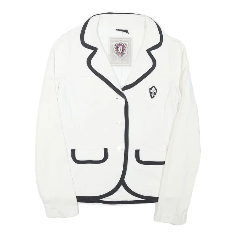 Bogner Womens White & Black Tailored Jacket Xs Cotton Blend Button Plain Classic 1