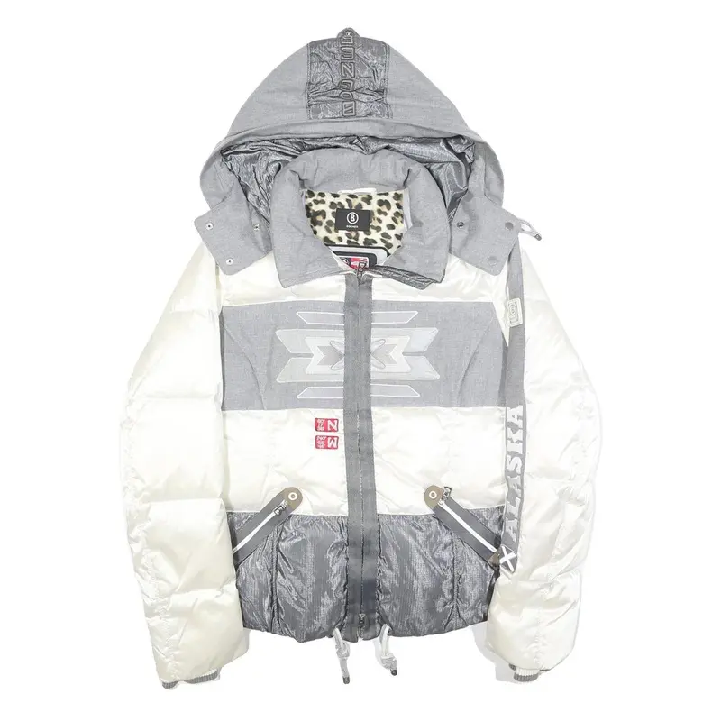 Bogner Womens White & Grey Alaska Quilted Jacket S Polyester Zip Hooded Casual 1
