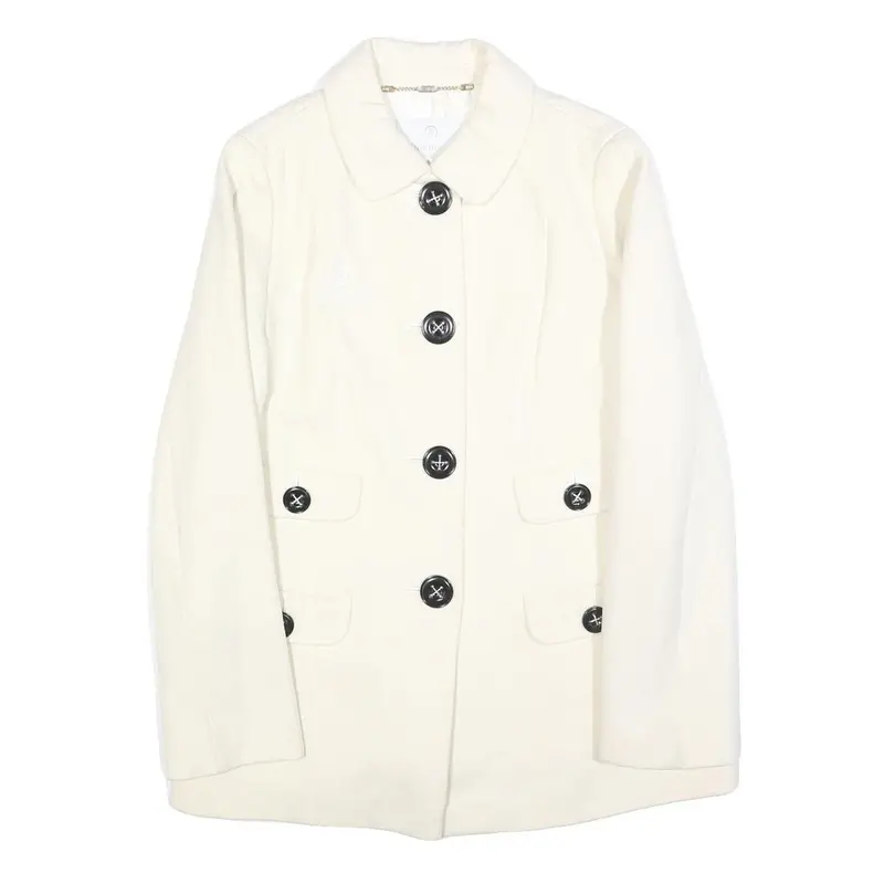 Bogner Womens White Wool Blend Button Jacket L Casual Timeless Elegant Design 1
