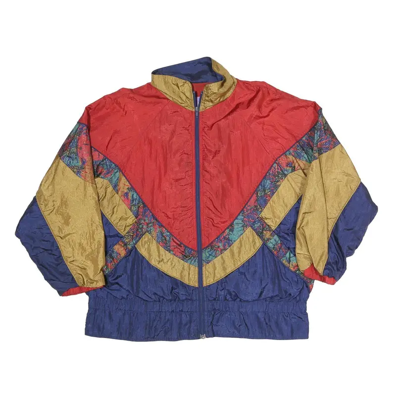 Boldies Womens Red Gold & Blue Colourblock Zip Jacket Xl Polyester Blend Vintage 1