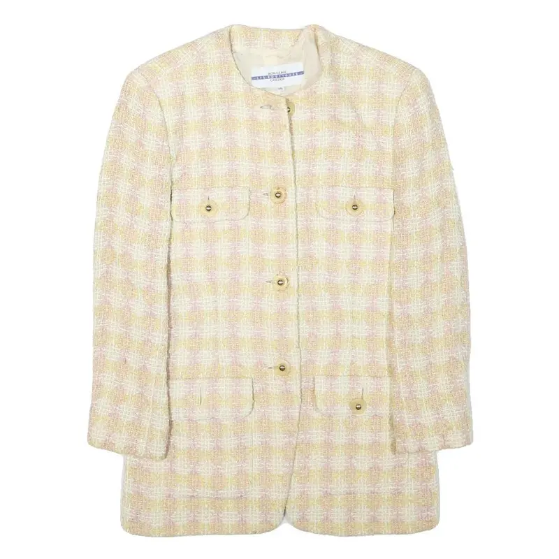 Bon Genie Womens Yellow & White Checked Wool Blend Button Jacket Xxs Woven 1