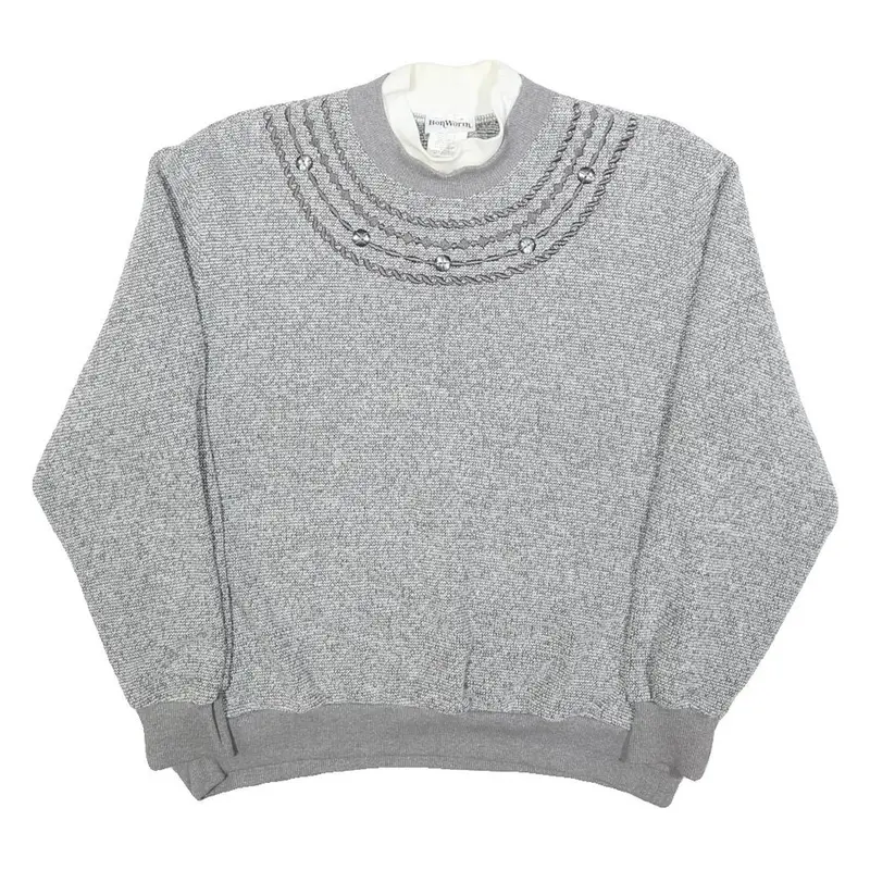 Bon Worth Womens Grey Plain Crew Neck Basic Knit Jumper S Cotton Blend 1