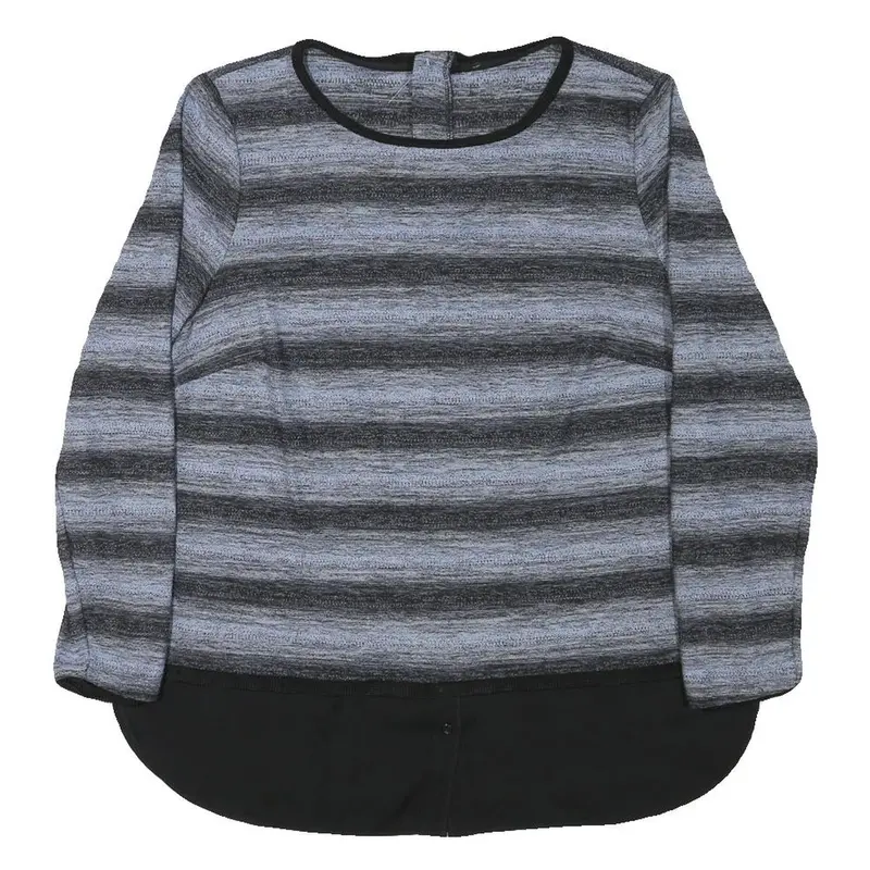 Bonita Womens Grey & Black Striped Pattern Cotton Blend Jumper Round Neck Basic 1