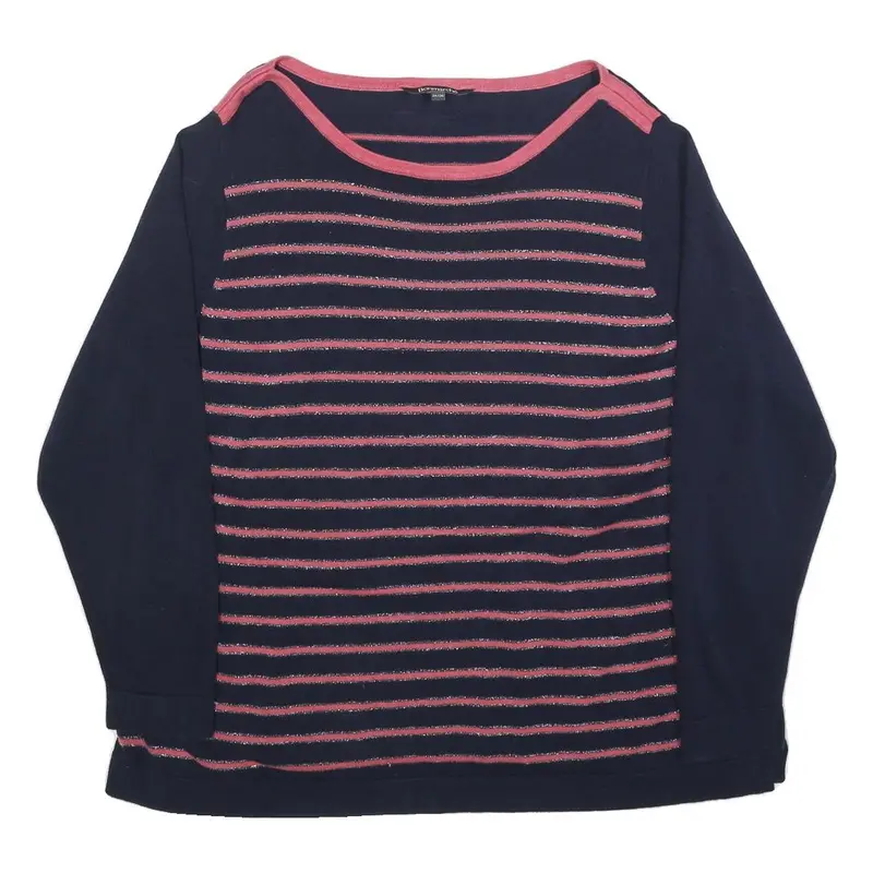 Bonmarche Womens Navy Blue & Pink Striped Plain Jumper Round Neck Basic Knit 2Xl 1
