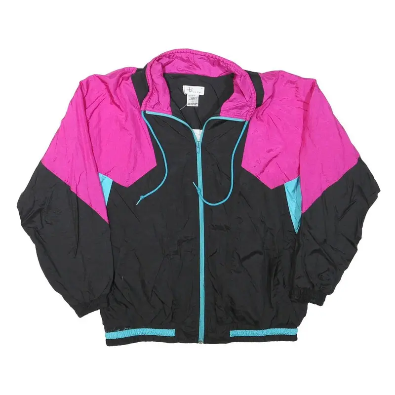 Boooo Mens Black & Pink Colourblock Zip Jacket S Polyester Blend Casual Retro 1