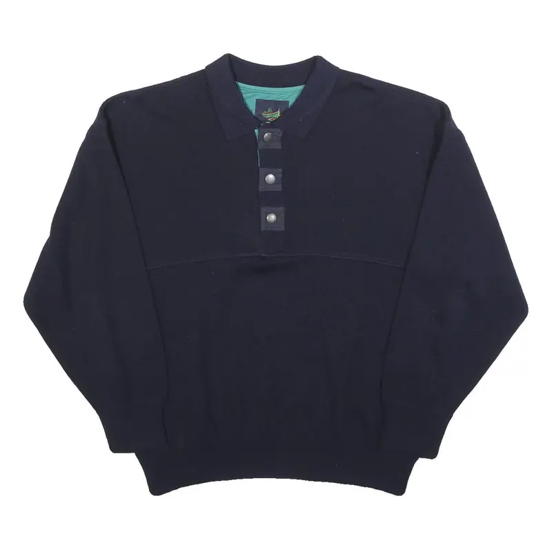 Bort Mens Navy Plain Wool Blend Pullover Jumper 2Xl Button Neck Relaxed Fit 1