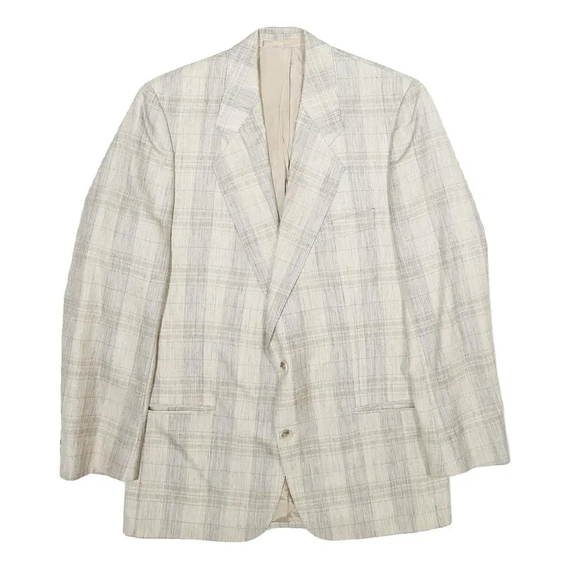 Boss Hugo Boss Mens Beige & Grey Checked Blazer Jacket L Polyester Blend Plain 1