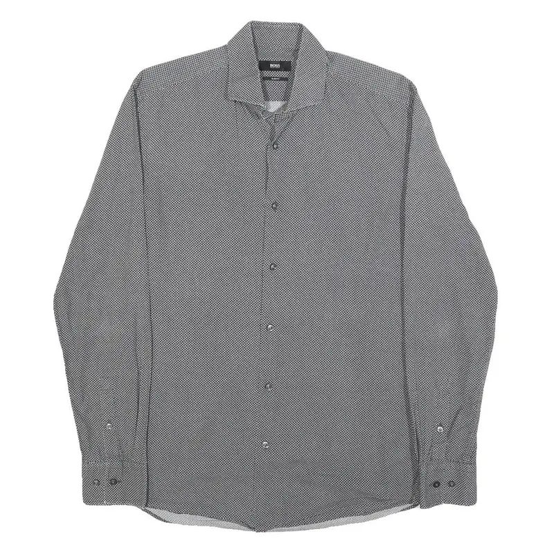Boss Hugo Boss Mens Black Slim Shirt M Stylish Patterned Formal Wear 1