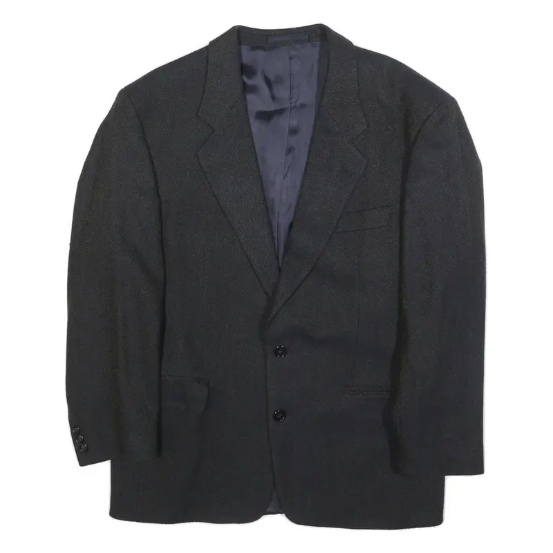 Boss Hugo Boss Mens Black Wool Herringbone Classic Tailored Jacket L 1