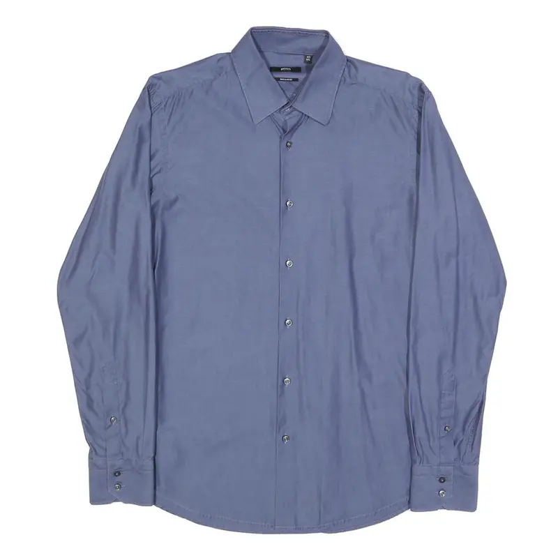 Boss Hugo Boss Mens Blue Plain Cotton Shirt L Regular Fit Formal Button Collar 1
