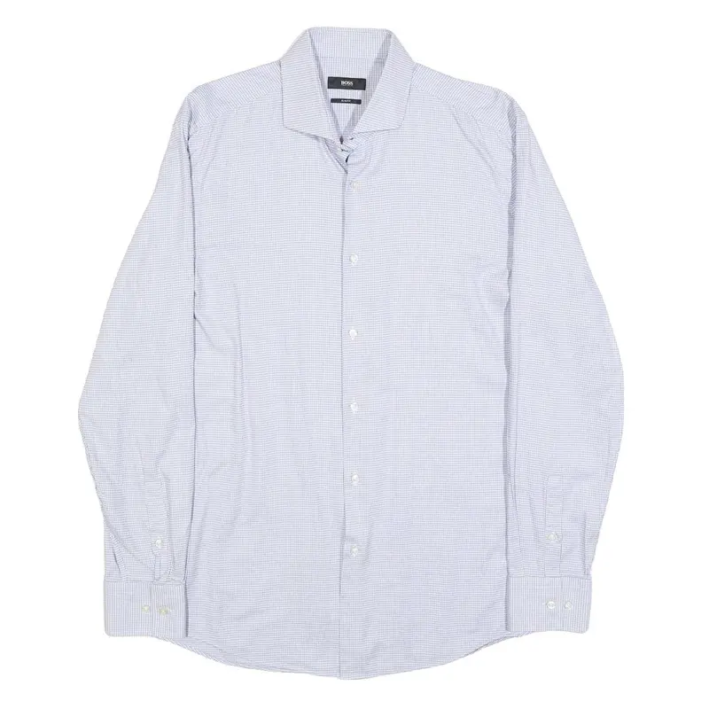 Boss Hugo Boss Mens Blue Plain Shirt L Cotton Long Sleeve Button Collar 1