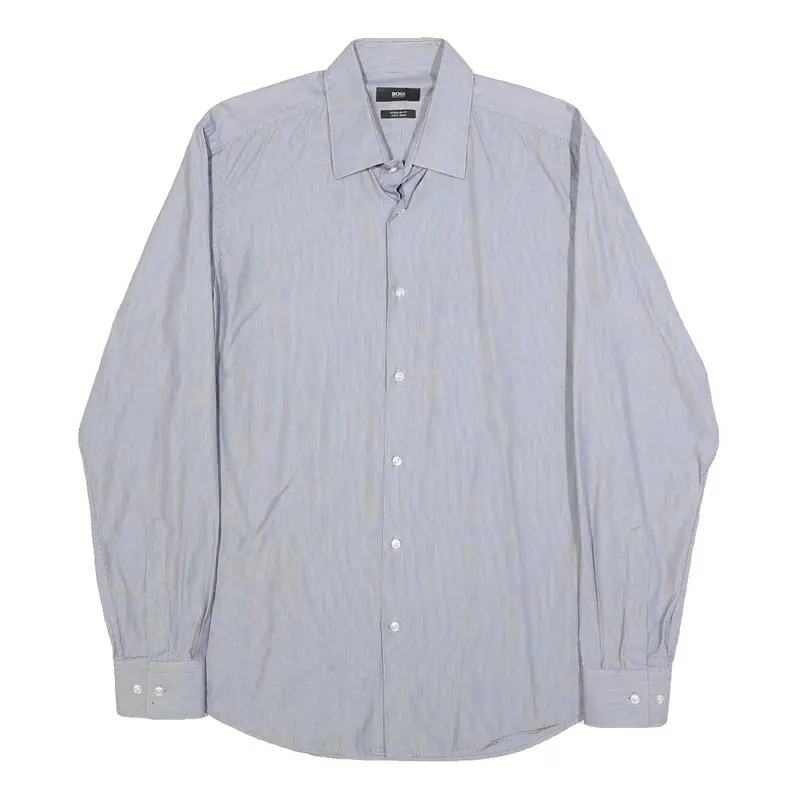Boss Hugo Boss Mens Blue Relaxed Fit Cotton Shirt M Classic Button Collar 1