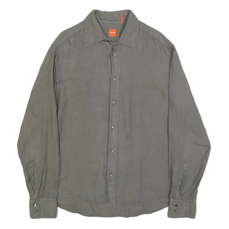 Boss Hugo Boss Mens Grey Casual Shirt M Lightweight Comfort Long Sleeve Relaxed 1