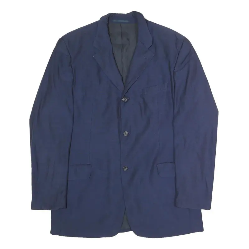 Boss Hugo Boss Mens Navy Blue Wool Blend Classic Jacket L Woven Button Blazer 1