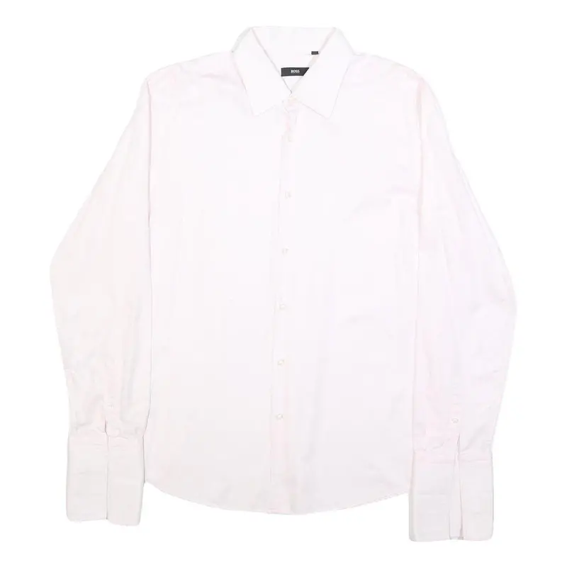 Boss Hugo Boss Mens Pink Plain Shirt Xl Elegant Formal Button Collar 1