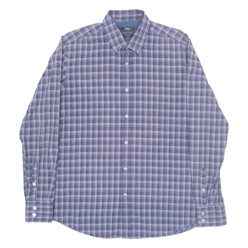 Boss Mens Shirt Blue Check Long Sleeve L 1