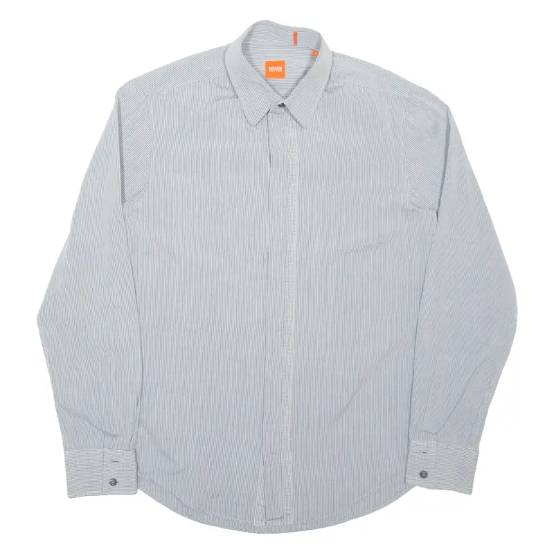 Boss Mens Shirt Grey Pinstripe Long Sleeve S 1
