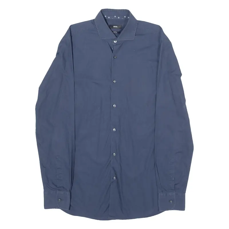 Boss Slim Fit Jery Mens Plain Shirt Blue Long Sleeve M 1
