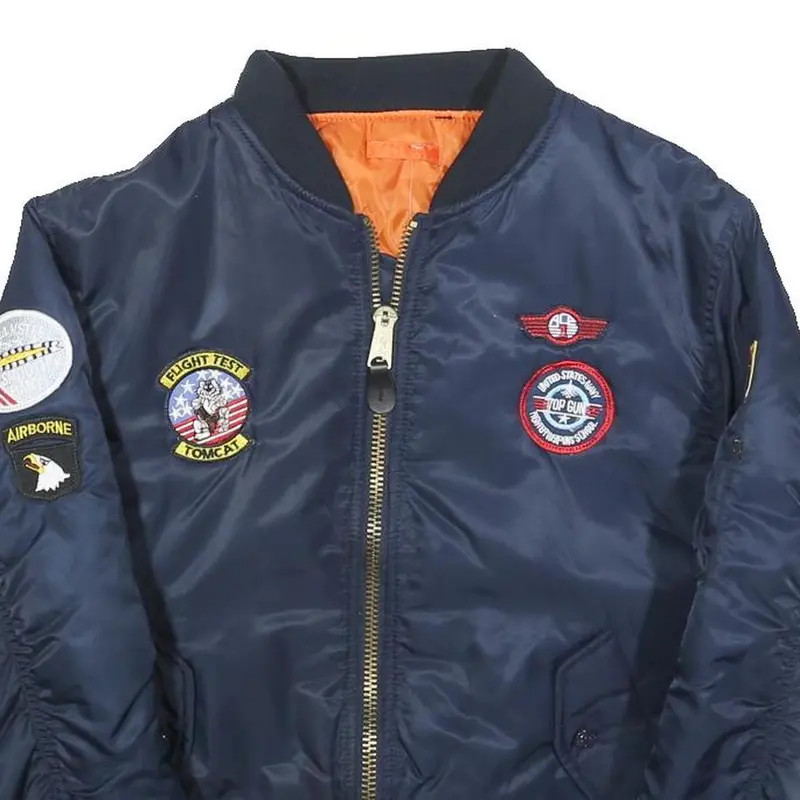 Boys Navy Flight Test Top Gun Patch Bomber Jacket 12Y Polyester Blend Zip 2