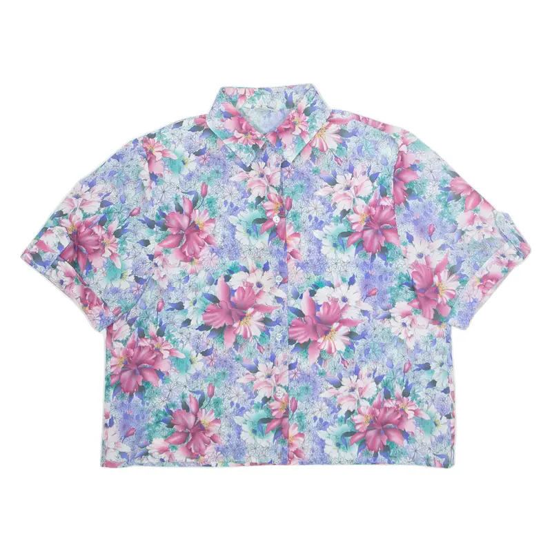 Brandtex Womens Printed Shirt Blue Collared Floral S 1