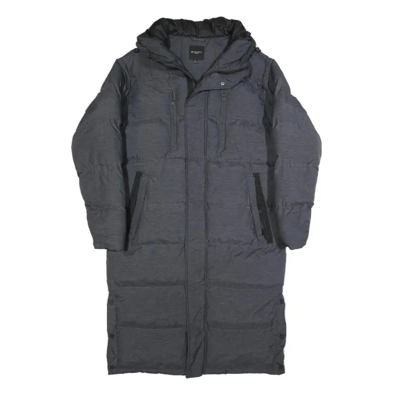 Brave Soul Mens Grey Zip Up Longline Puffer Jacket L Polyester Hooded Winter 1