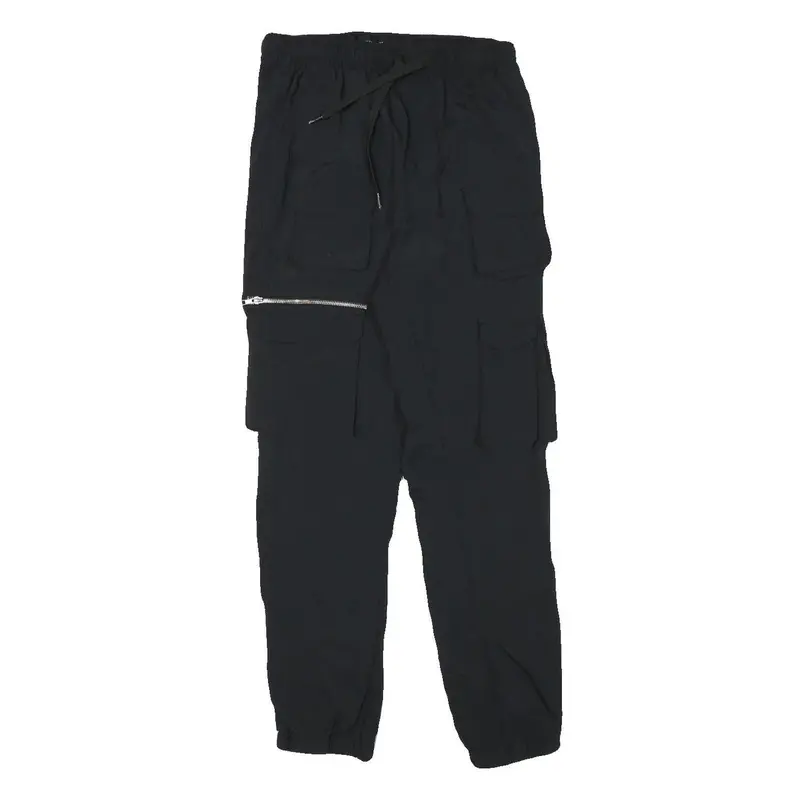 Bravesoul Mens Polyester Blend Black Relaxed Cargo Trousers W28 L28 Drawstring 1