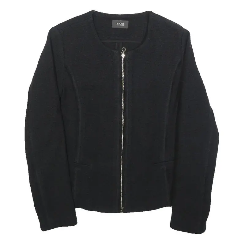 Brax Womens Black Cotton Jacket S Woven Zip Front Minimalist Design 1