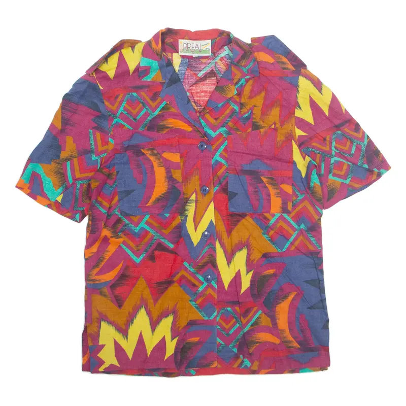 Breal Womens Printed Shirt Purple Collared Crazy Pattern M 1