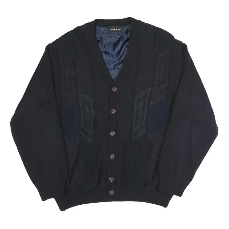 Breidhof Mens Black Button Cotton Blend Cardigan Jacket L Knit Classic Fit 1