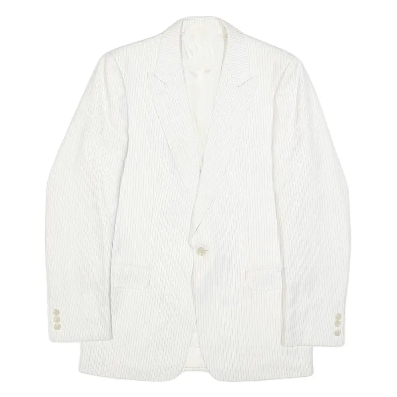 Breisacher Mens White Pinstripe Jacket S Woven Button Closure Classic Fit Blazer 1