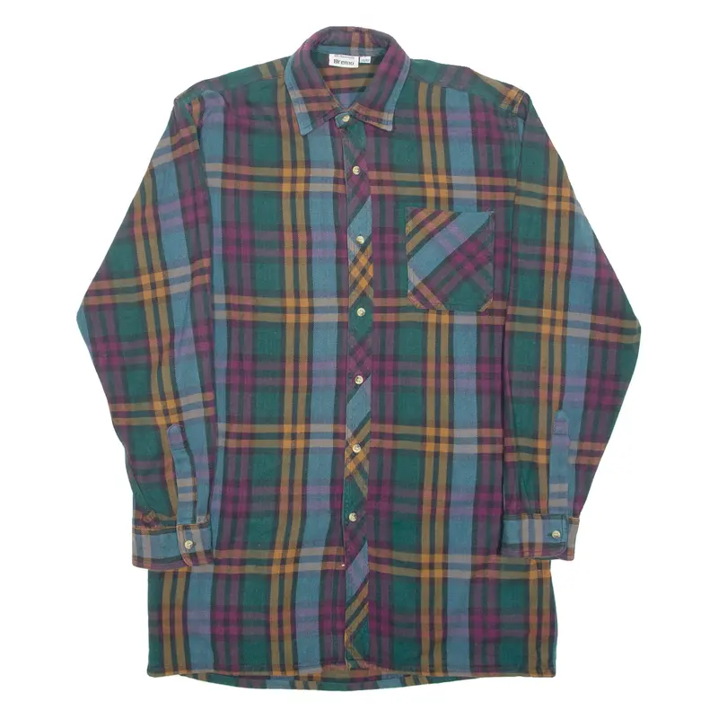 Bremo Mens Flannel Shirt Green Check Long Sleeve M 1