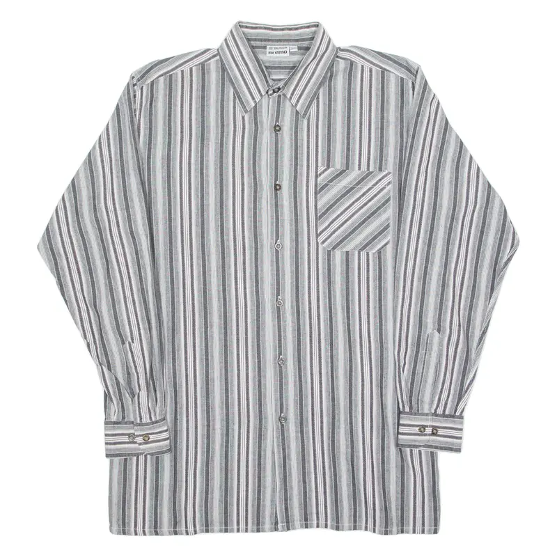 Bremo Mens Shirt Grey Striped Long Sleeve M 1