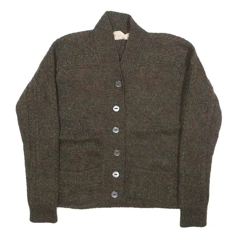 Brenda Horne Womens Brown Patterned Button Up Chunky Knit Xs Cable Knit Jumper 1