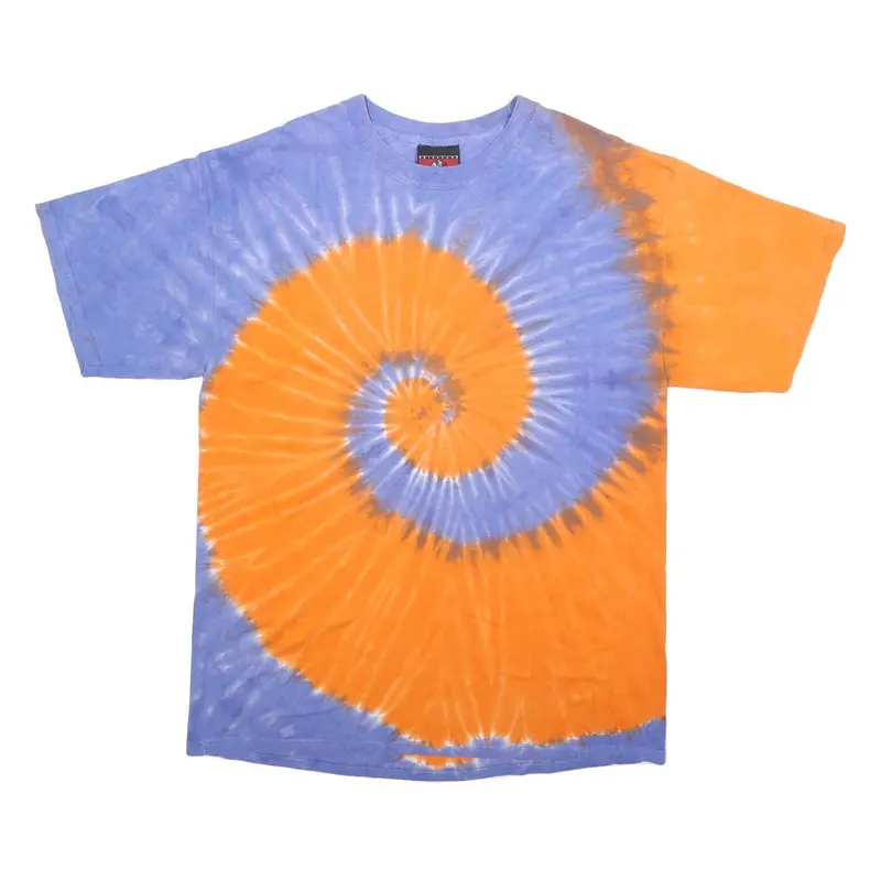 Brickyard Mens Blue & Orange Tie Dye T-Shirt L Short Sleeve Crew Neck Spiral 1