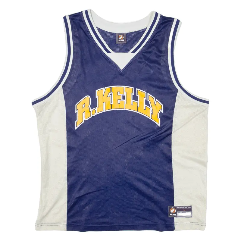 British Basketball League R.Kelly 12 Mens Jersey Blue Sleeveless V-Neck L 1