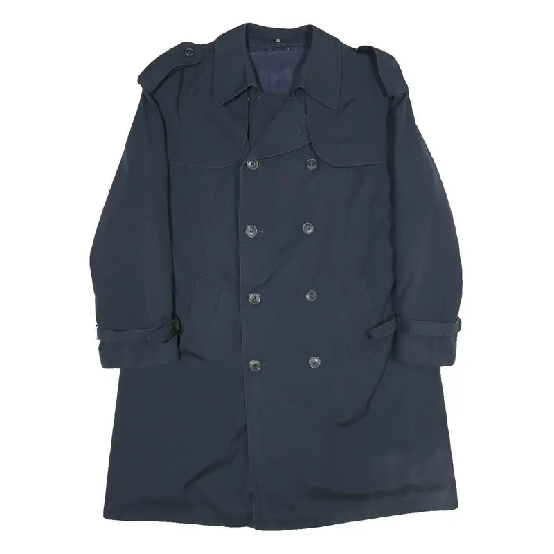 Brook Taverner Mens Navy Blue Classic Trench Jacket M Polyester Blend Button 1
