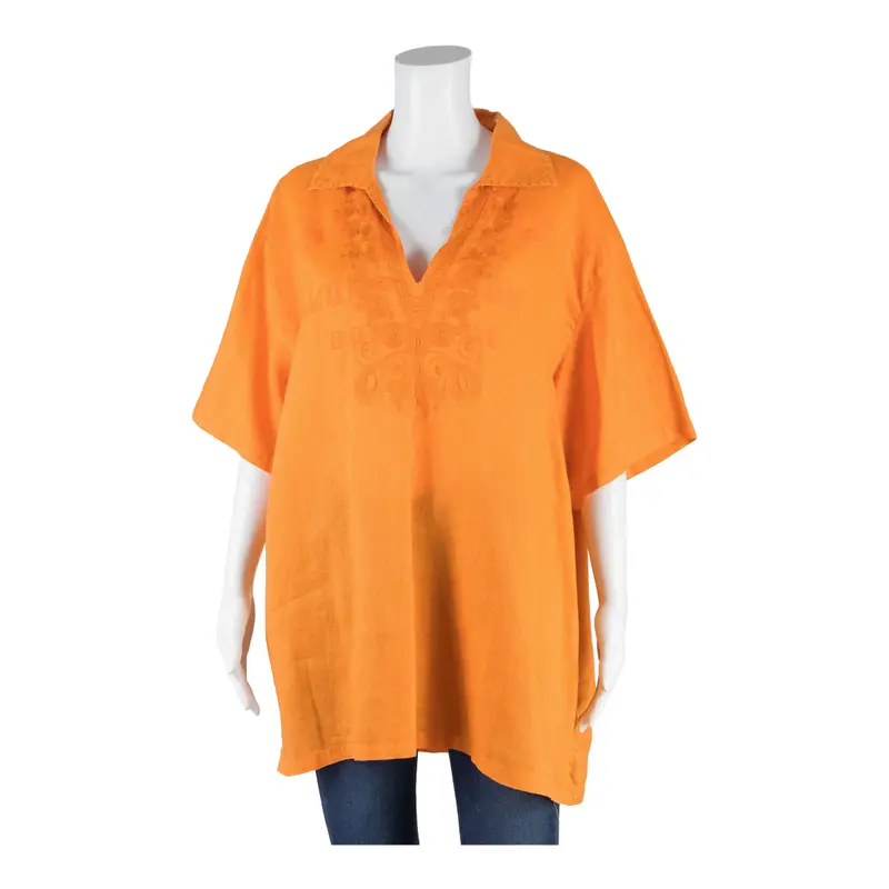 Brothers Fashion Tunic Womens Blouse Orange V-Neck 90S Linen 2Xl 1