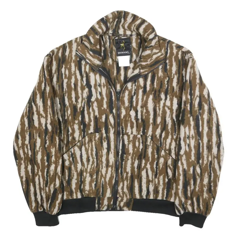 Browning Womens Brown & White Jacket L Synthetic Zip Animal Print Outdoor 1