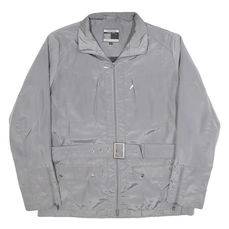 Brugi Womens Grey Lightweight Jacket L Polyester Blend Zip Belted Casual 1