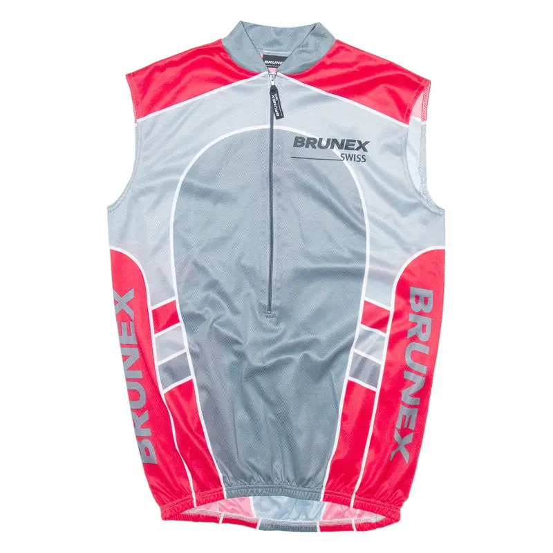 Brunex Swiss Cycling Mens Jersey Grey Sleeveless 1/2 Zip L 1