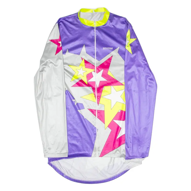 Brunex Swiss Full Zip Cycling Mens Jersey Purple Long Sleeve High Neck M 1
