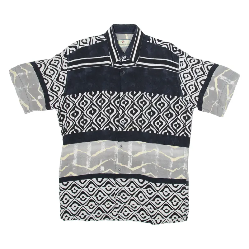 Bruno Valenti Mens Shirt Black Crazy Pattern L 1