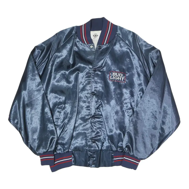 Bud Light Official Product Mens Blue Satin Button Jacket Xl Polyester Blend Logo 1