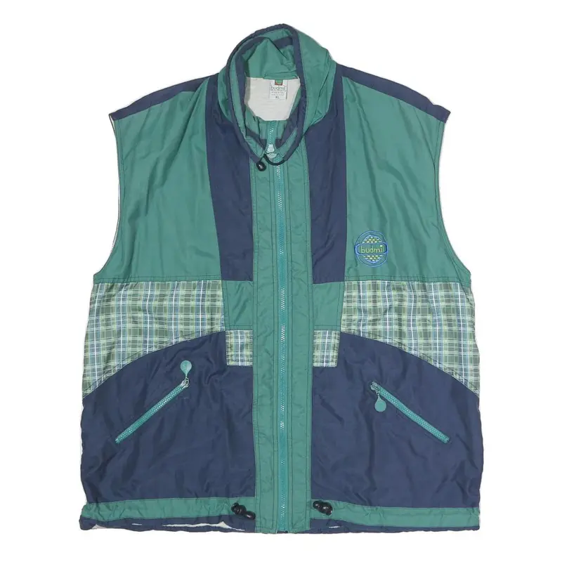 Budmil Mens Green & Navy Xl Polyester Blend Jacket Zip Plaid Retro Style 1