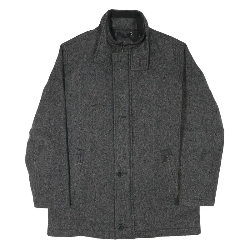 Bugatti Mens Grey Wool Blend Jacket L Herringbone Classic Zip Pockets 1